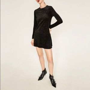 ZARA W&B Collection Black glitter shift dress S
